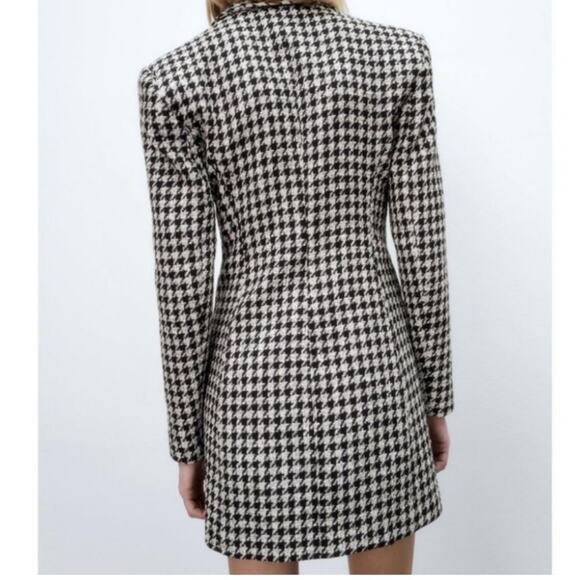 NWT Zara Tweed Structured Blazer Mini Dress Houndstooth Size M S - Picture 2 of 7